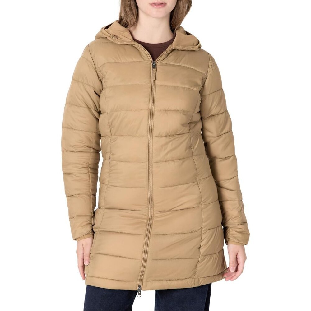 Women's Mushroom Brown Lightweight Water-resistant Hooded Puffer Coat